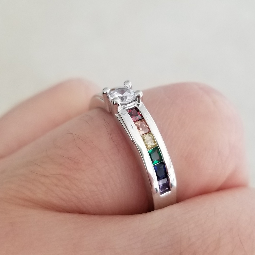 Bezel Set Sterling Rainbow Ring - Picture 9 of 9